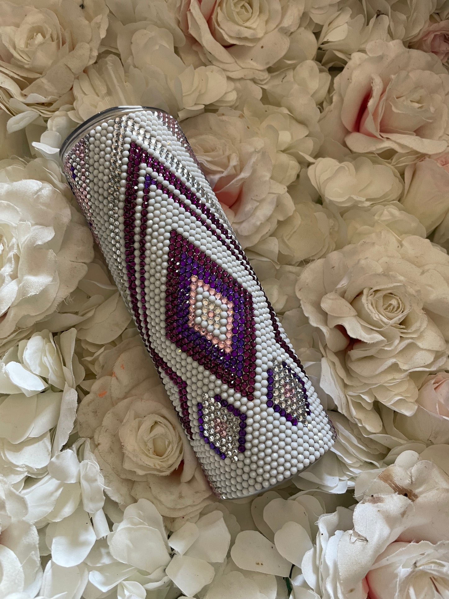 Rhinestone tumbler Aztec leopard print pink purple