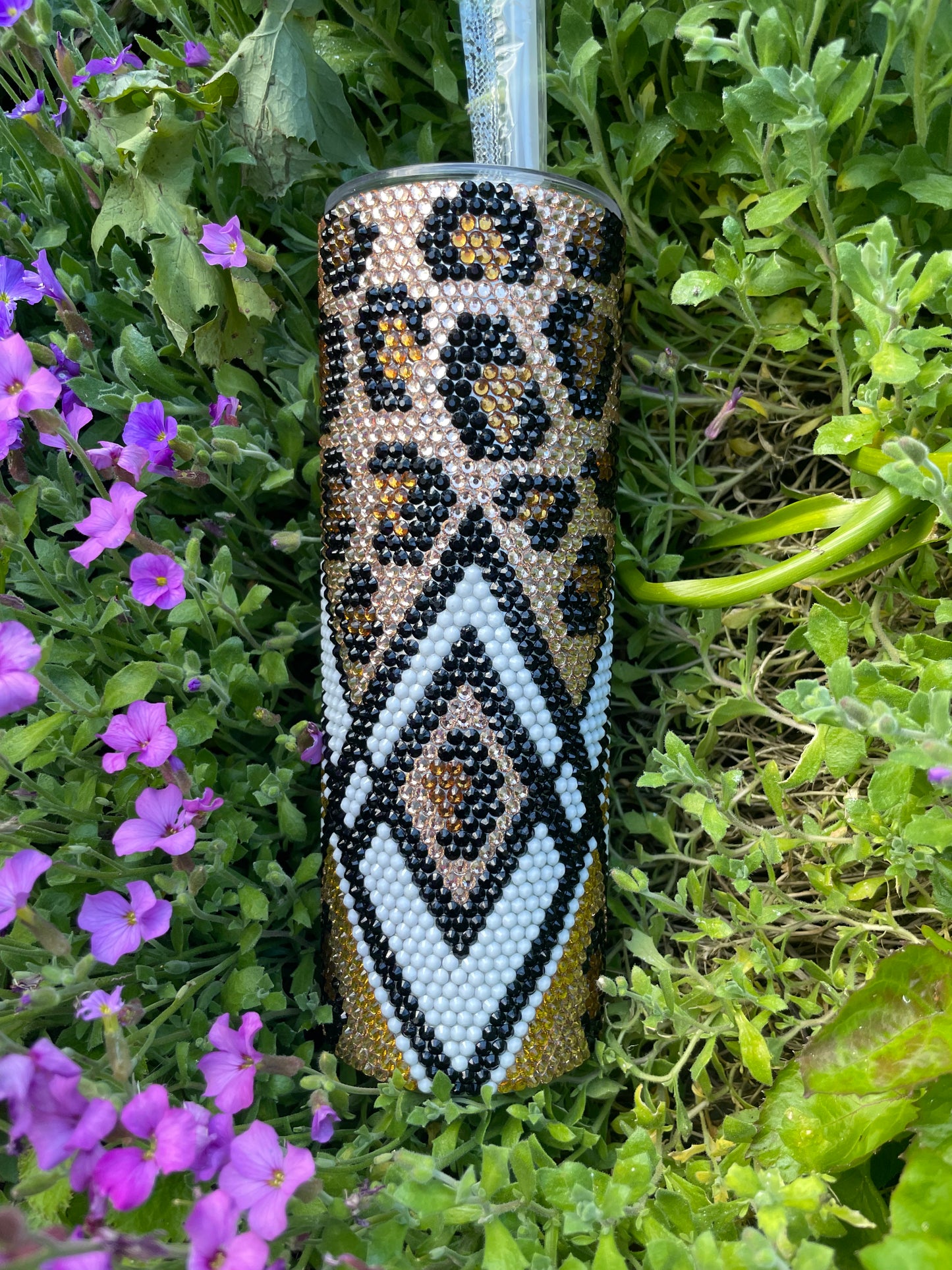 Rhinestone tumbler Aztec lepoard print