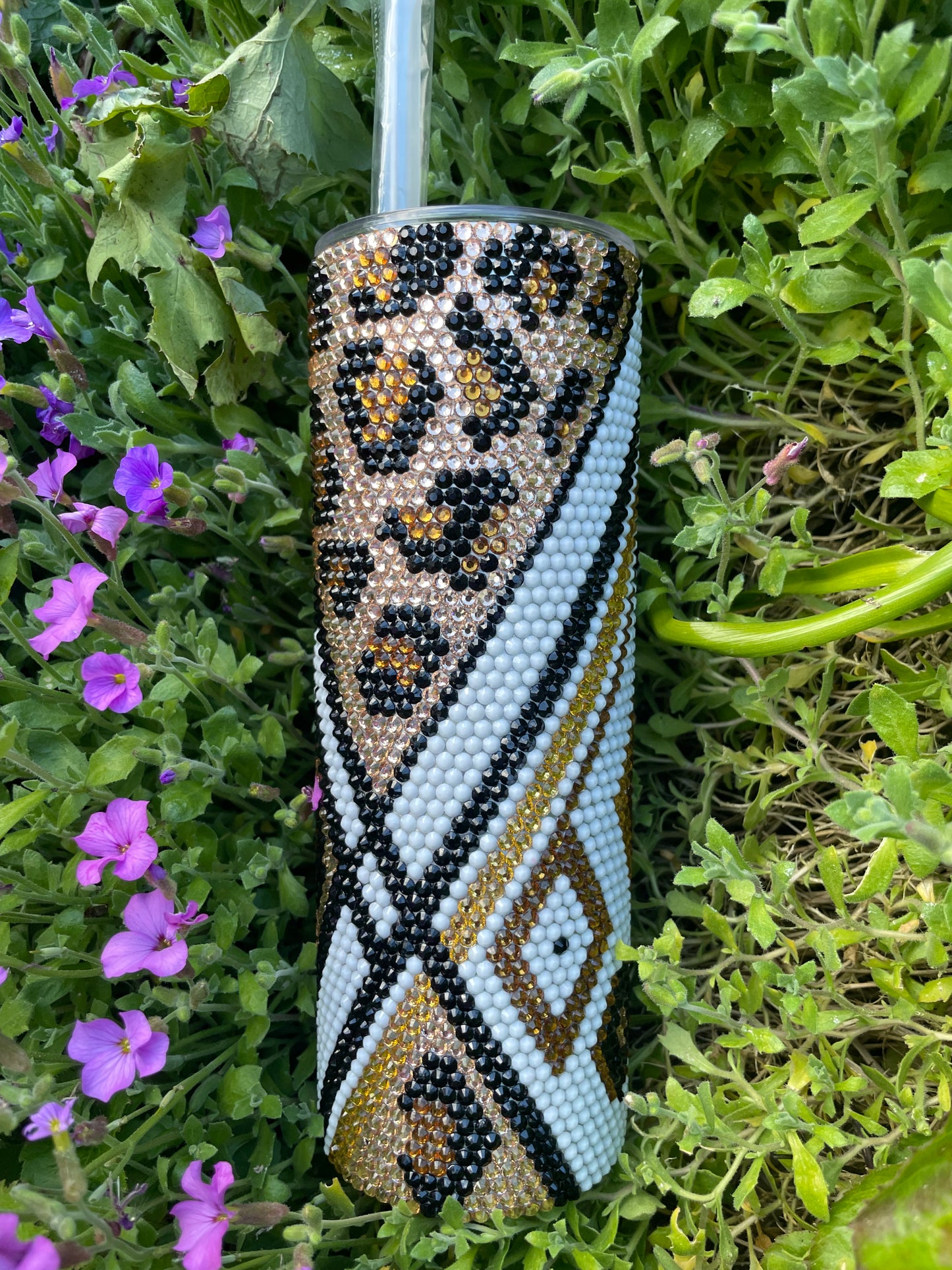Rhinestone tumbler Aztec lepoard print