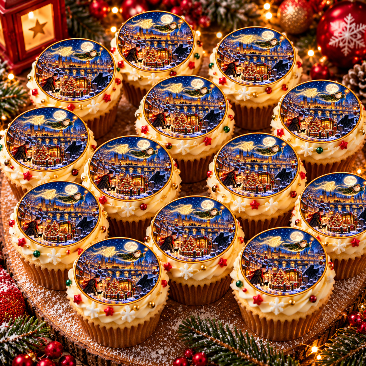 Magical Victorian Christmas Edible Cake & Cupcake Toppers – Icing Sheets or Wafer Paper