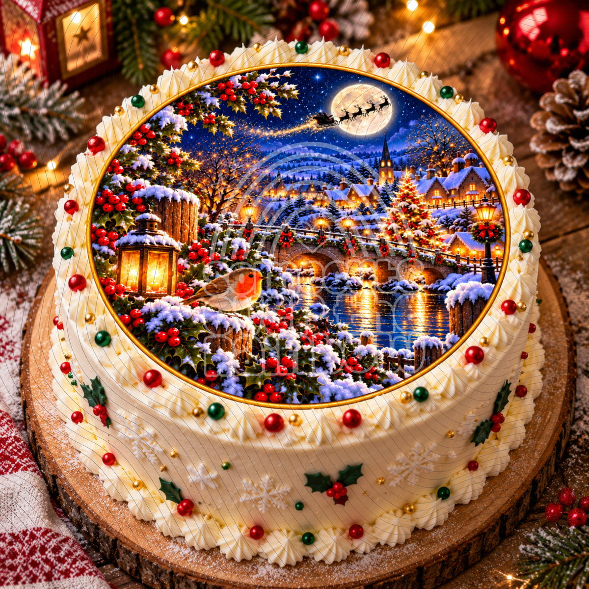 Christmas Robin Winter Wonderland Edible Cake & Cupcake Toppers – Wafer or Icing