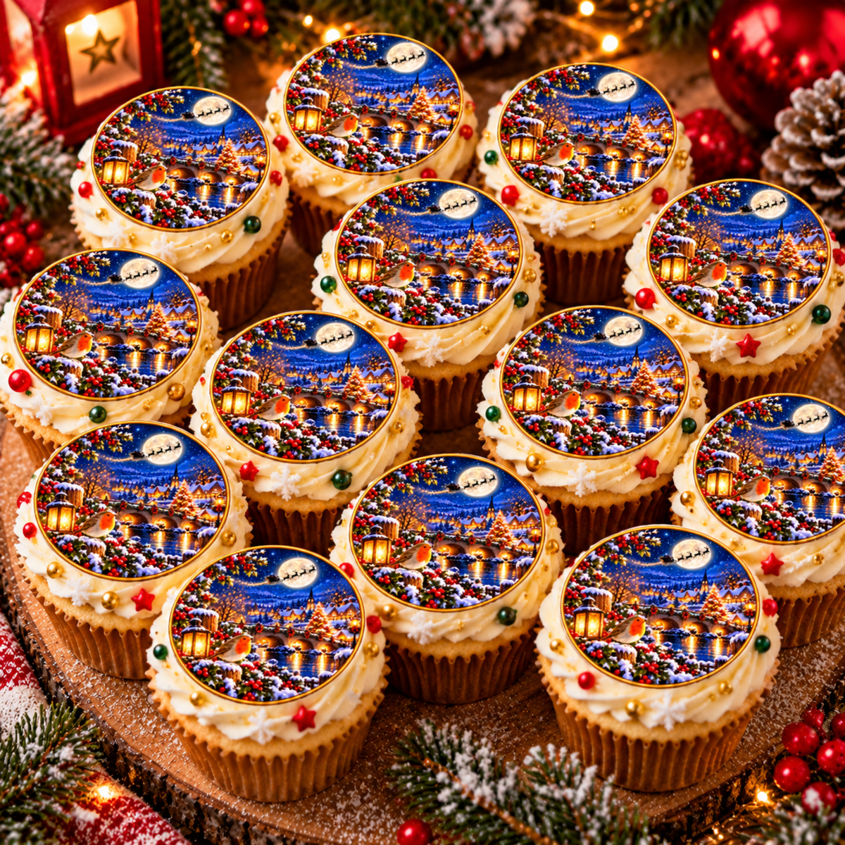 Christmas Robin Winter Wonderland Edible Cake & Cupcake Toppers – Wafer or Icing