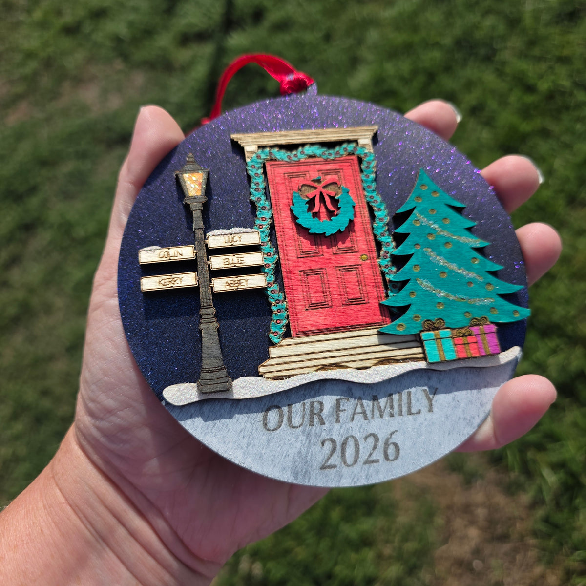 Personalised 2026 Family Christmas Tree Decoration | Wooden Bauble with Up to 6 Names