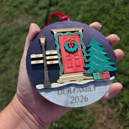 Personalised 2026 Family Christmas Tree Decoration | Wooden Bauble with Up to 6 Names