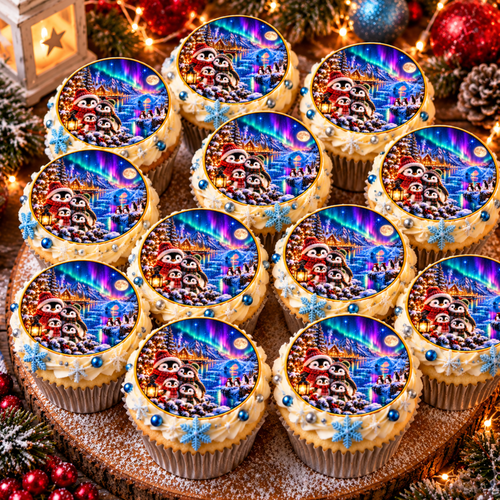 Magical Christmas Penguin Family Edible Cake & Cupcake Toppers – Icing or Wafer Paper