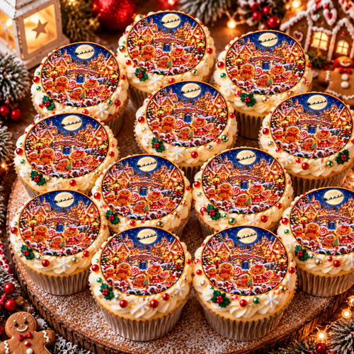 Gingerbread Christmas Village Edible Cake & Cupcake Toppers – Icing or Wafer Paper