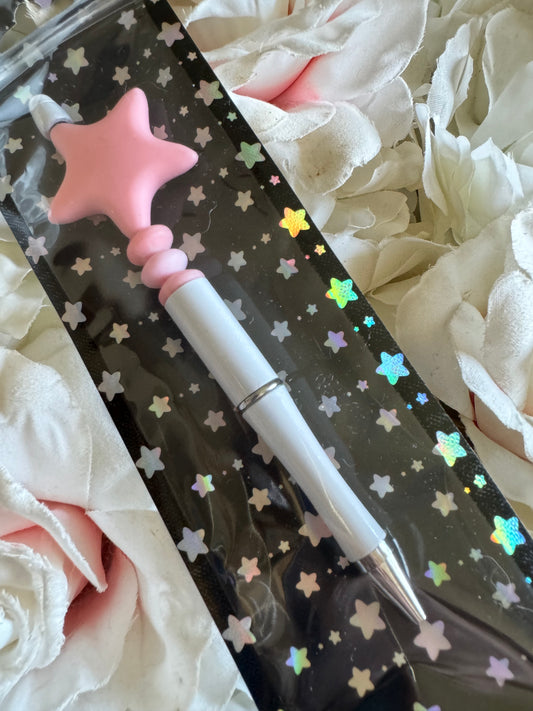 Beaded pen Pink and white star