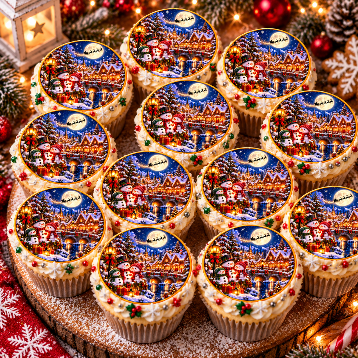 Snowman Family Christmas Edible Cake & Cupcake Toppers – Icing or Wafer Paper