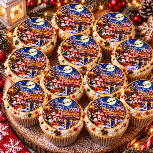 Snowman Family Christmas Edible Cake & Cupcake Toppers – Icing or Wafer Paper