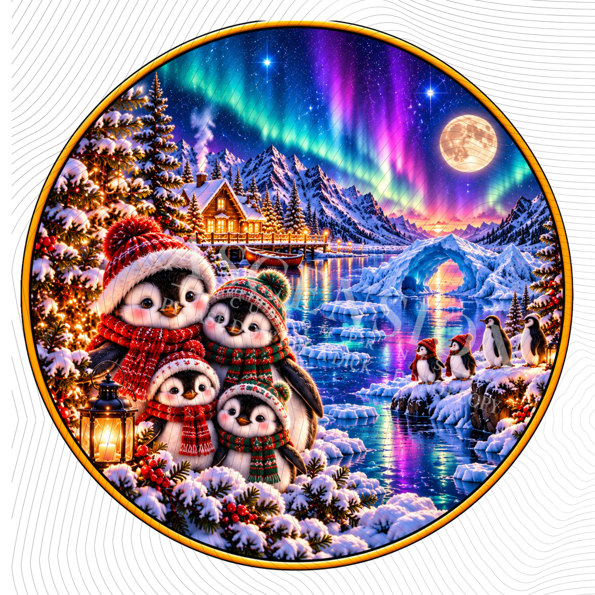 Magical Christmas Penguin Family Edible Cake & Cupcake Toppers – Icing or Wafer Paper