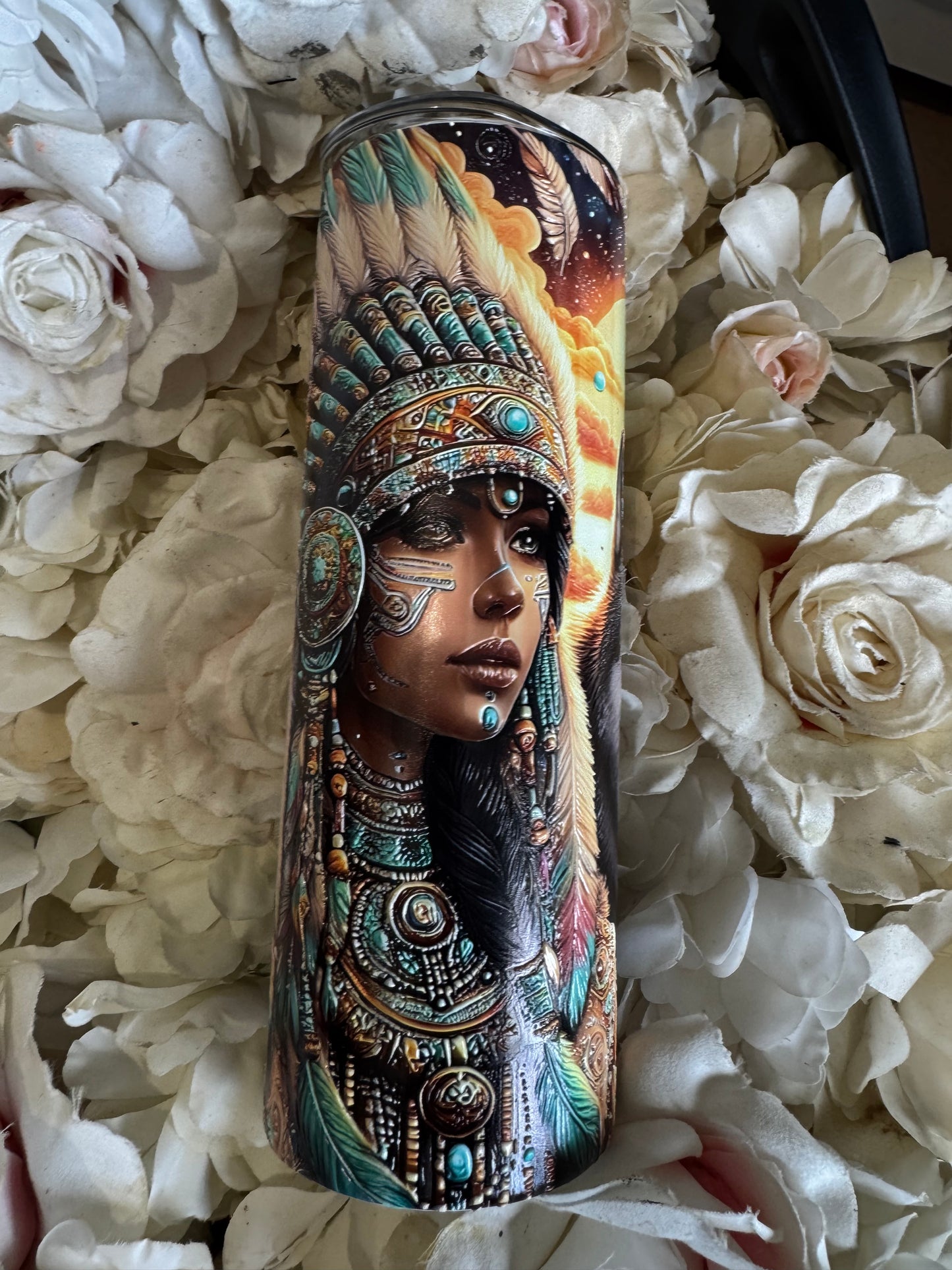 20oz tall skinny Native American and wolf (fully textured) whoopsie