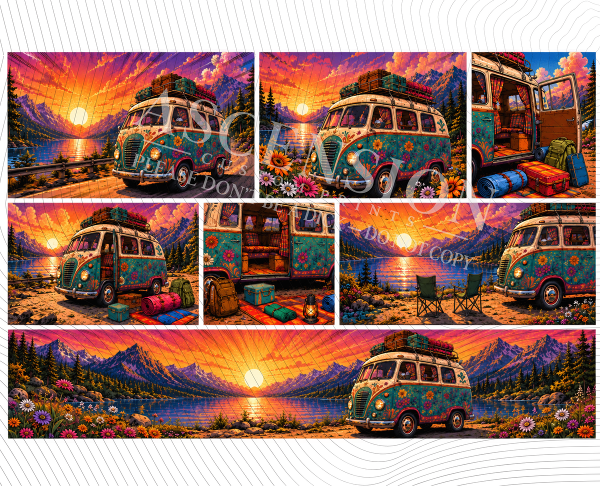 Camper van mixed media 20oz tumber wrap( approx 250mm X 205mm)
