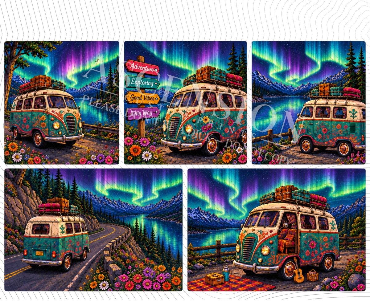 Camper van mixed media 20oz tumber wrap( approx 250mm X 205mm)