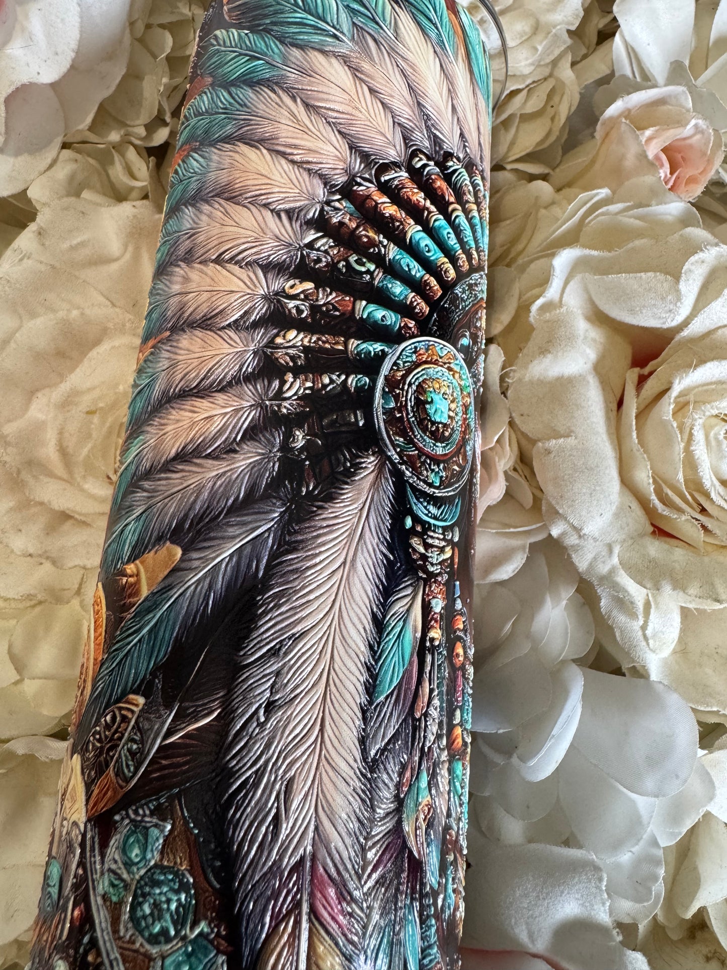 20oz tall skinny Native American and wolf (fully textured) whoopsie