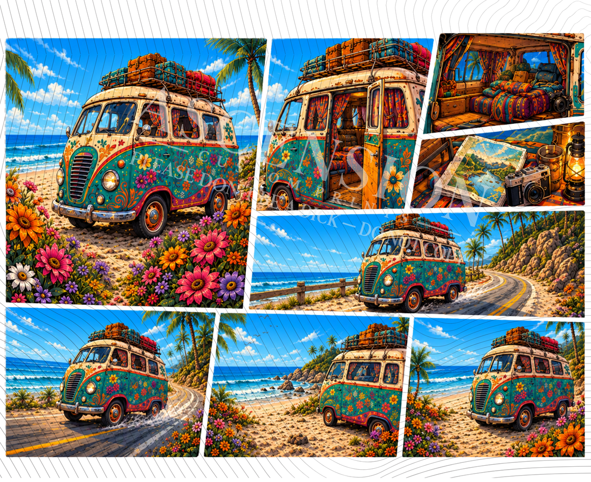 Camper van mixed media 20oz tumber wrap( approx 250mm X 205mm)
