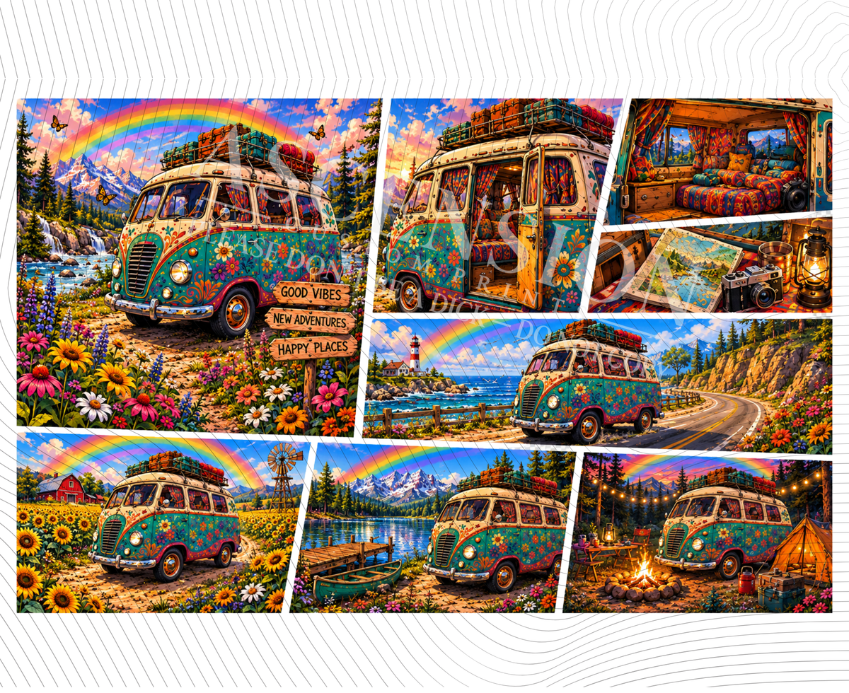 Camper van mixed media 20oz tumber wrap( approx 250mm X 205mm)