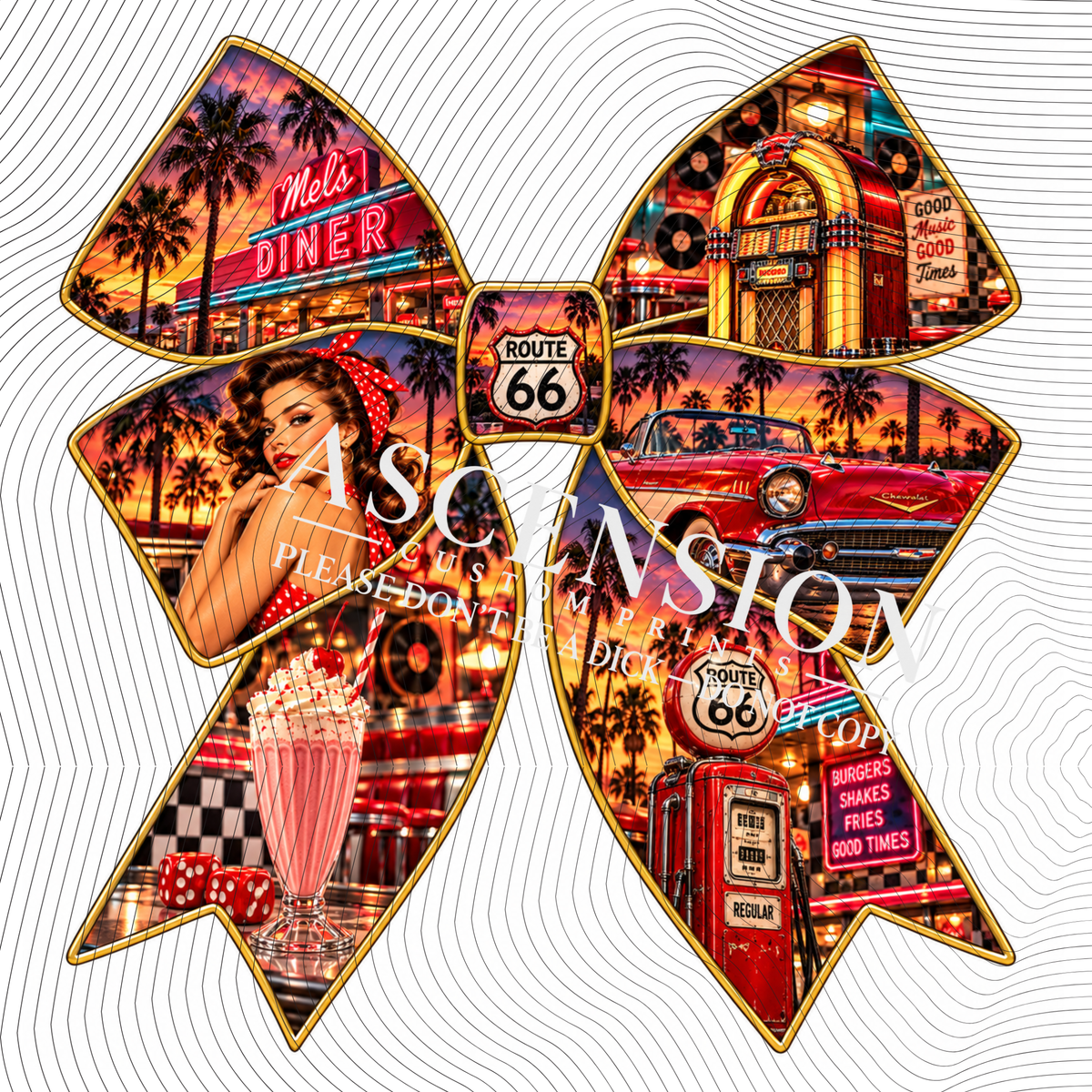 Pin up Girls Bows Textured (75mm x 75mm)