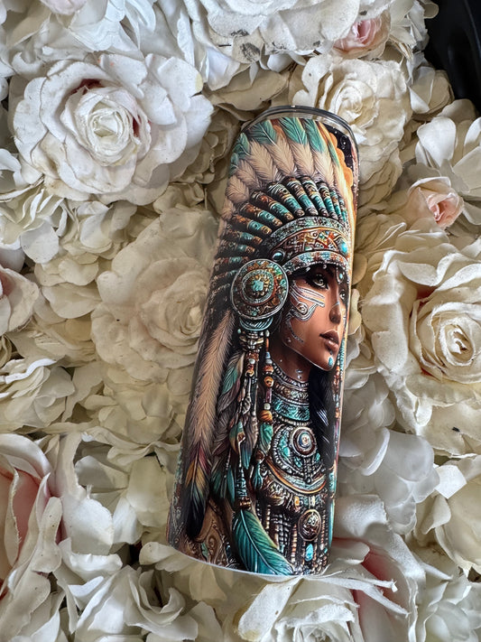 20oz tall skinny Native American and wolf (fully textured)
