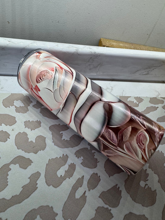 20oz tall skinny Pink rose (semi texture)