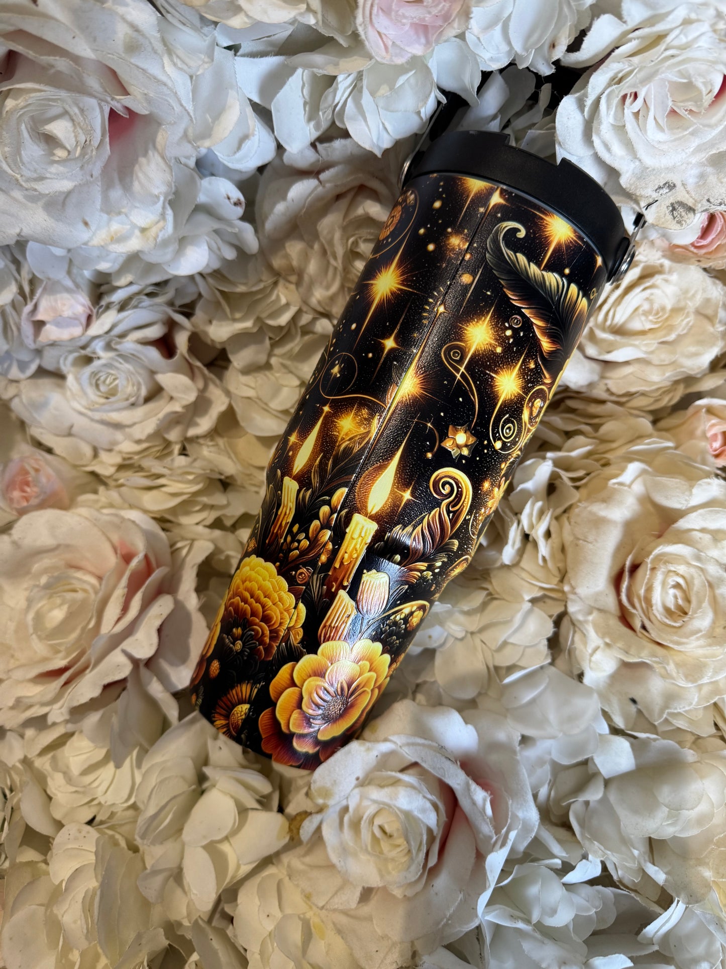 30oz handbag style sports lid yellow and black fully textured scull tumbler (whoopsi )