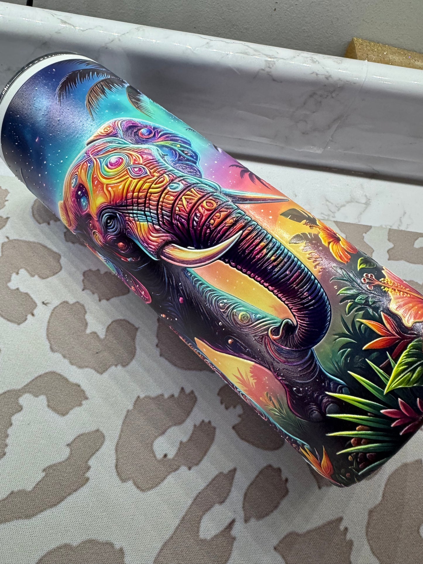 20oz tall skinny tumbler Elephant fully textured (whoopsie)