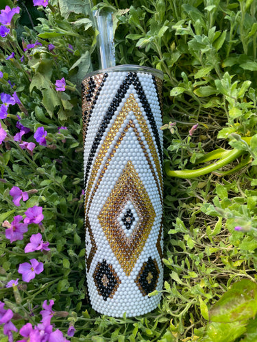 Rhinestone tumbler Aztec lepoard print