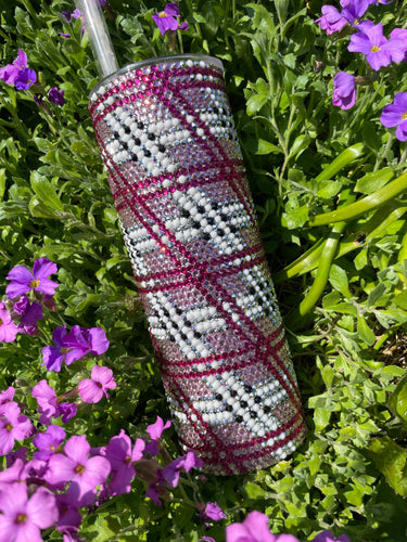 Rhinestone tumbler Tartan pattern