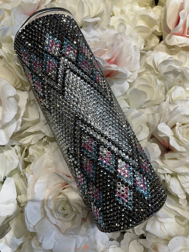 Rhinestone tumbler pink and blue lightning